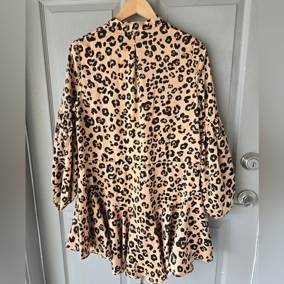 Karlie Leopard Print Popover Dress Womens Sz M Long Sleeve Tiered Drawsting - Picture 14 of 16